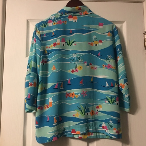 Draper’s & Damon’s Vintage Blue Tropical Floral Sailboat Button Down Shirt - Picture 3 of 10